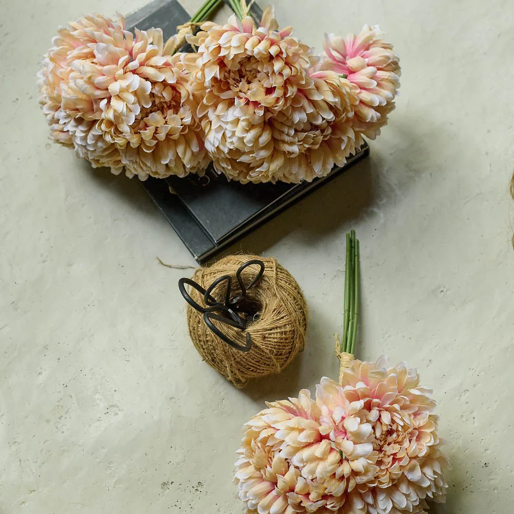 Artificial Chrysanthemum Bunch, Peach - Image 2