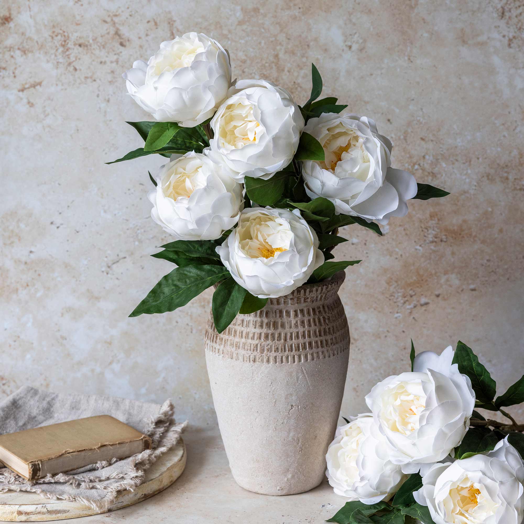 Artificial Real Touch Peony, White - Image 4