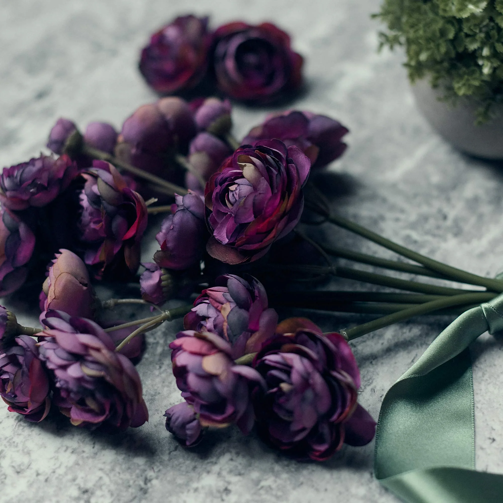 Artificial Ranunculus Bunch, Purple - Image 2