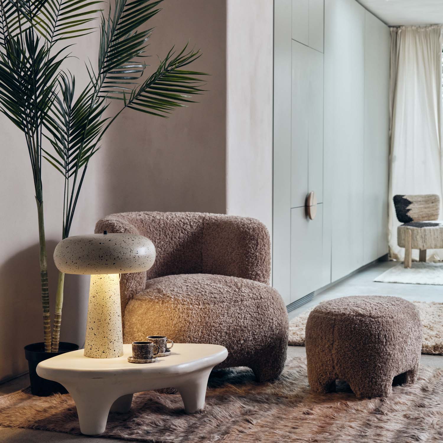 Calvello Faux Shearling Pouffe - Image 5