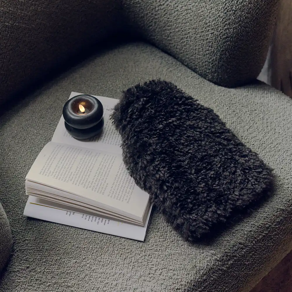 Faux Fur Hot Water Bottle, Mocha - Image 2