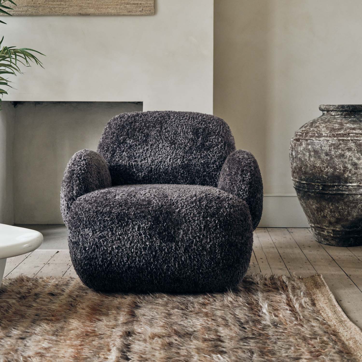 Natasha Faux Shearling Armchair, Charcoal - Image 5