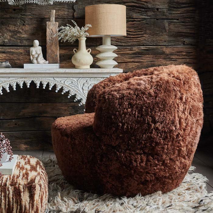Solange Sheepskin Swivel Armchair, Chestnut