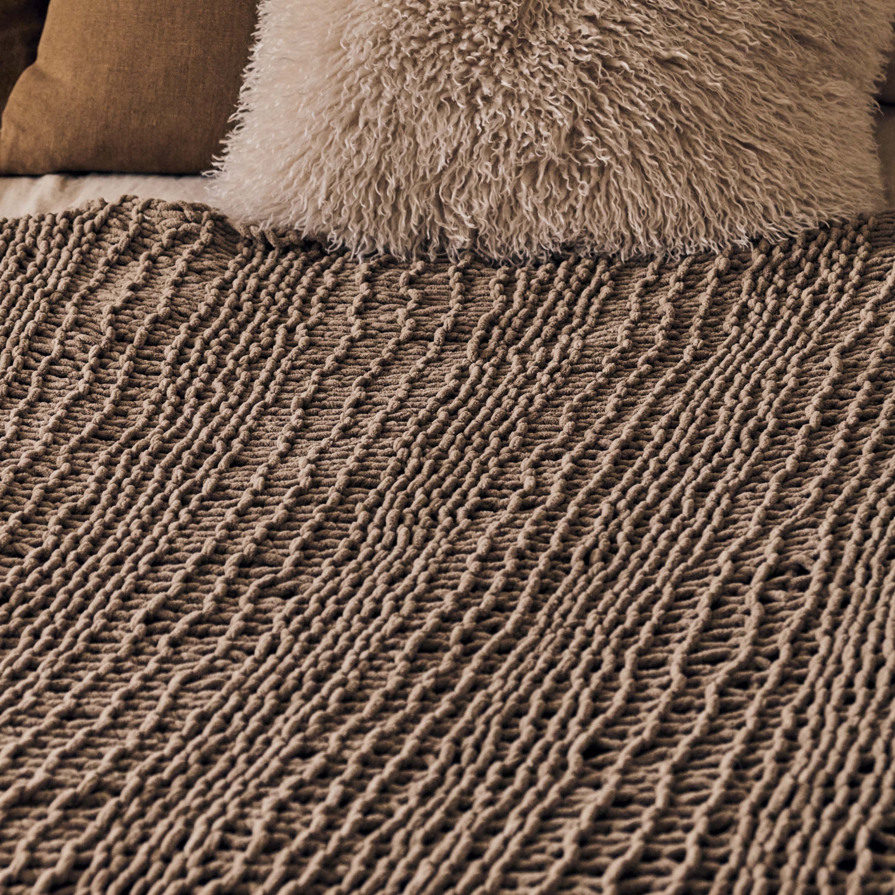 Thornton Knitted Throw, Taupe - Image 3