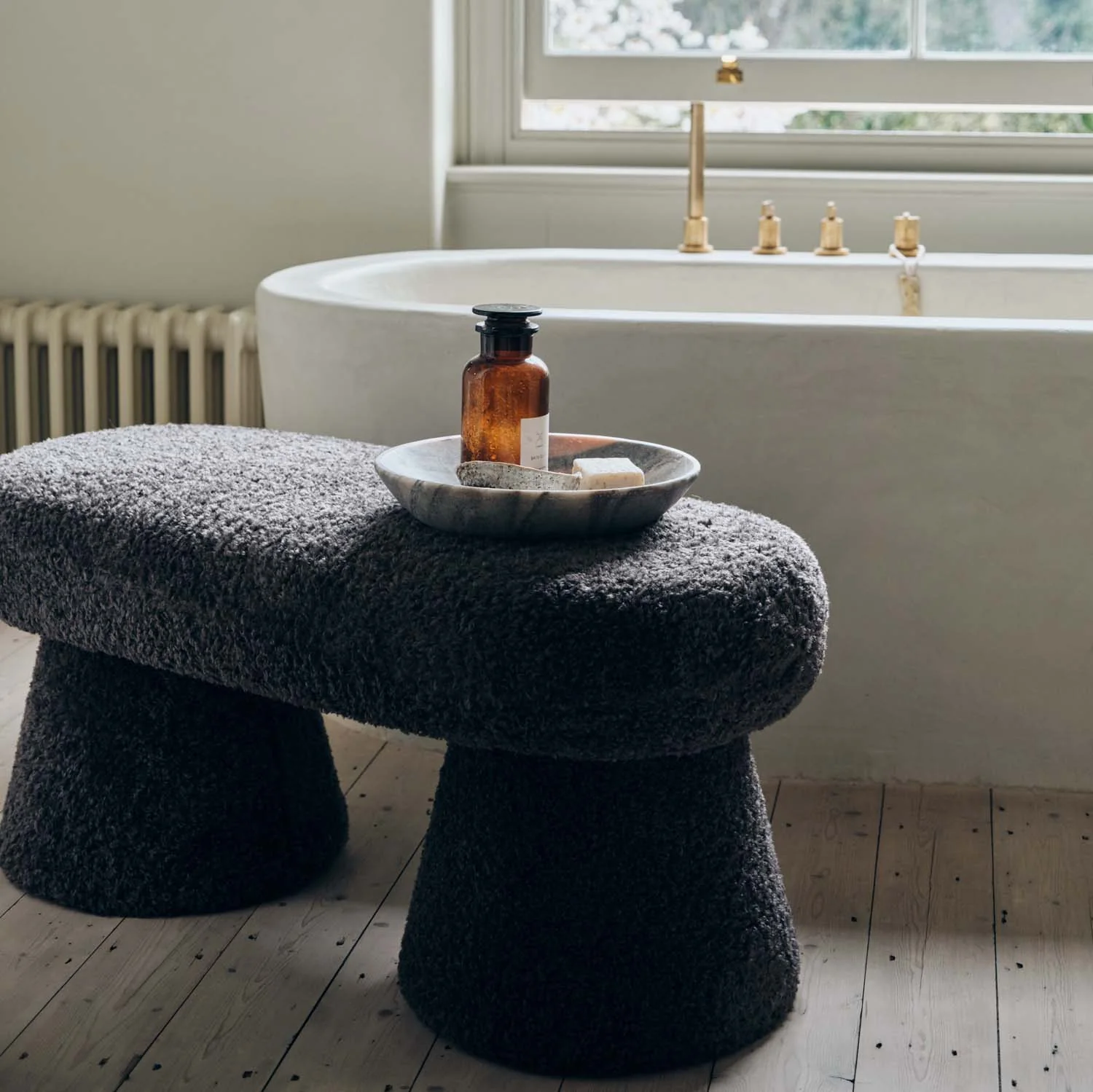 Tulip Faux Shearling Bench, Charcoal - Image 5