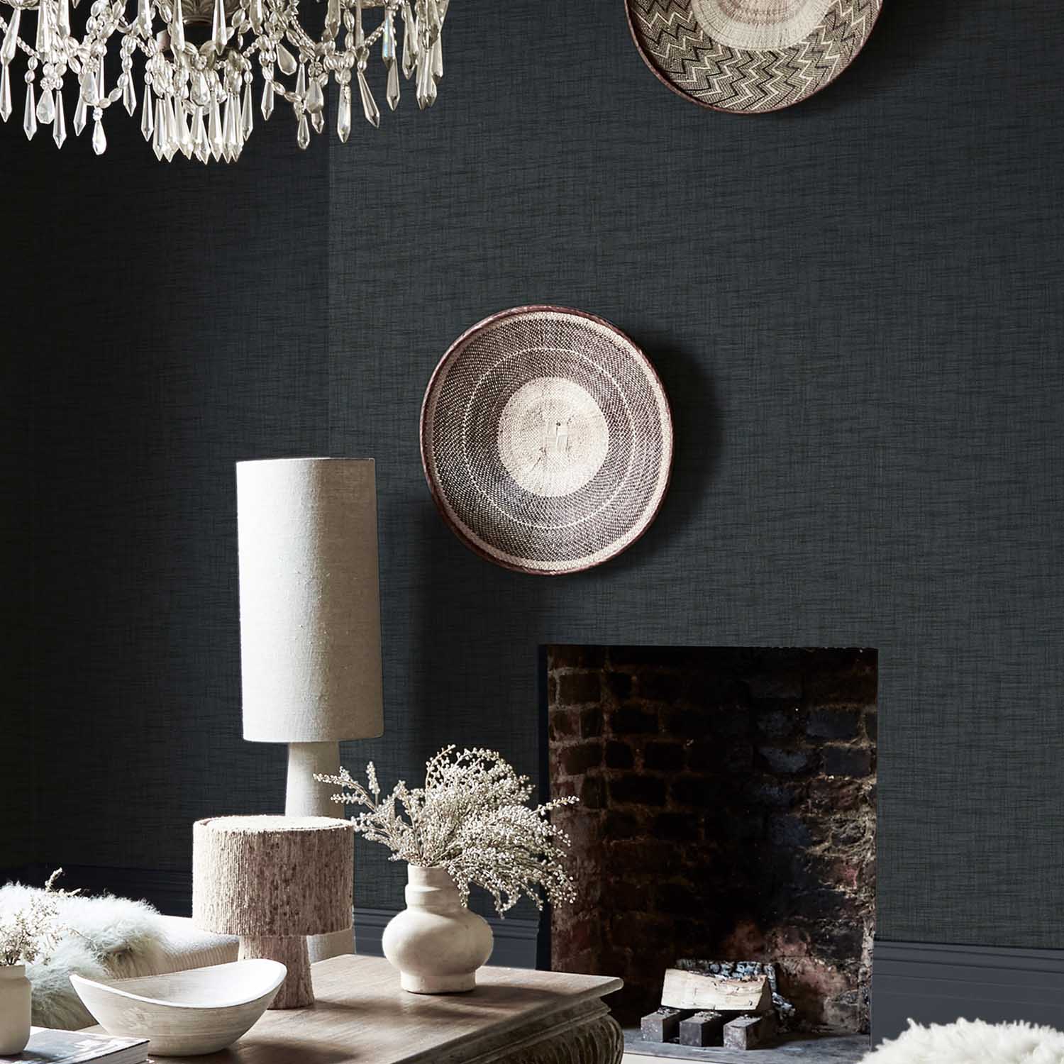 Weathered Linen Wallpaper, Midnight